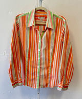 Y2K Coldwater Creek Large Orange Green Striped Cotton‎ Button Down Shirt H33599 Photo 0