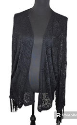 POL Black‎ Crochet Knit Fringe Sleeve Cardigan Photo 0