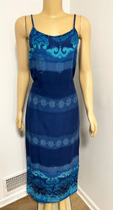 California Concepts Blue Ombre Paisley Boho Midi Dress Spaghetti Strap Tie Back Photo 0