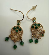 Gold Tone Emerald Green Rhinestone Filigree Chandelier Drop Dangle Earrings Photo 0