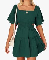 Green Square Neck Cut Out Dress Size XL Photo 0