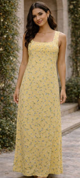 Motherhood Ditsy Floral Yellow Long Maxi Dress Sleeveless Dress Cottagecore Spring Small‎ Photo 0