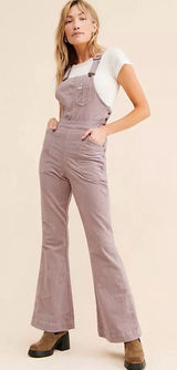 Free People X Lee Vintage Factory Flare Corduroy Overalls mauve Sz Medium Photo 0