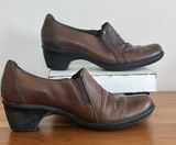 Clarks Brown Leather Slip On Loafer Wedge Pump Dress Work Women Shoes Size 7M Photo 0