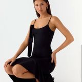 Peppermayo Women's Black Asymmetric Midi Dress Photo 0
