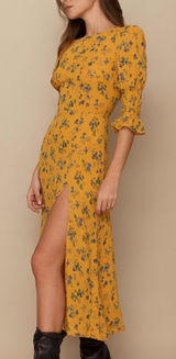 Reformation Winslow Floral Midi Dress Yellow Blue Slit Size 0 Photo 0