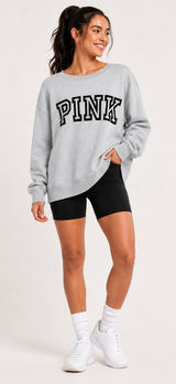 PINK Victoria’s Secret Blue Gray Logo Crewneck Sweatshirt M Photo 0