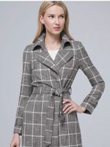 White House Black Market Gray Plaid Belted Trench Coat Photo 0