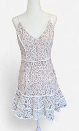 Lush White Lace Mini Dress Spaghetti Strap Ruffle Hem Size Small Photo 0