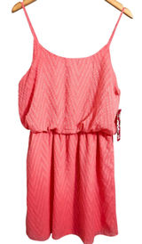 Hot Kiss Coral Chevron Textured Elastic Waist Spaghetti Strap Mini Dress‎ L Photo 0