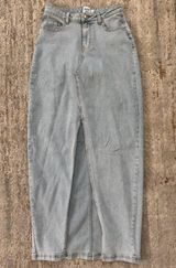 Princess Polly Denim Maxi Skirt Slit Photo 0