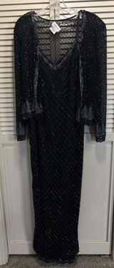 Stenay Black Silk Full Bead Gown & Jacket Sz 14 Adj Straps Lined Sparkle Formal Photo 0