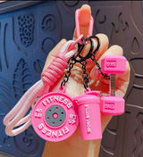 Pink Fitness Keychain Set with Dumbbell & Water Bottle Charms Photo 0