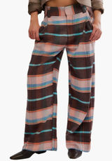 Free People Plaid Back Buckle Cotton Pants Wide Leg Bold Trousers Size 10 NWT Photo 0