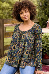 Natural Life Iris Top Long Sleeve Babydoll Relaxed Floral Boho Forest Fairy Photo 0