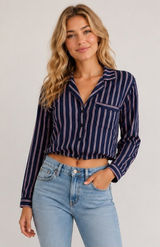 Rails Camden Stripe Navy Button Up Blouse Top Small Photo 0