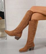NEW Suede Texture Cowboy Boots Tan Size 9.5 Photo 0
