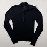 TNA Aritzia Ribbed 1/4 Zip Long Sleeve Top Women’s Large Black Fitted Mock Neck Photo 0