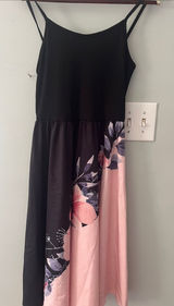 Women’s Black & Pink Floral Midi Spaghetti-Strap Dress Photo 0