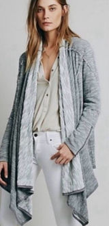 Free People In The Loop Open-Front‎ Waterfall Cardigan Gray White L Photo 0