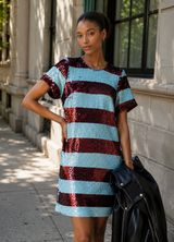 MAEVE Anthropologie Short Sleeve Sequin Striped Mini Dress Size XXS Photo 0