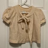 Banana Republic Cream Cropped Bolero Puff Sleeves 100% Merino Wool Sweater Photo 0