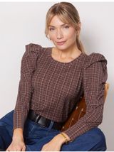 Nation LTD Large Romy Long Sleeve Tee Tartan Plaid Fall Preppy Office Pima Photo 0