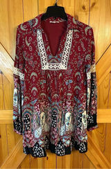 Entro Anthropologie Boho Lace Tunic Shift Dress Red Floral Women Small (0948) Photo 0