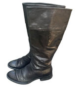 Black Leather Tall Wide Calf Riding Boots Low Block Heel Size 7.5 38.5 W3458 Photo 0