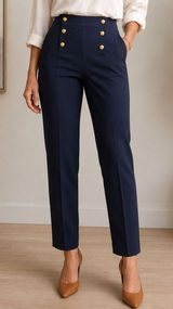 Banana Republic Avery Sailor Dress Pants Womens 4L Straight Leg Navy Gold 31x30 Photo 0