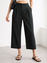COS Womens Wool Wide Leg Crop Trouser Pants Pleated Size 2 Green Academia Career Photo 0
