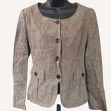 Vintage 90s MaxMara 100% Linen Blazer Sz 2 Made in Italy Brown Check Old‎ Money Photo 0