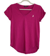 Polo Ralph Lauren Women's Small V-Neck T-Shirt Berry Pink Cotton Slub Pony Logo Photo 0