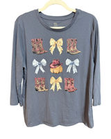 Cato Adorable Cowgirl‎ Coquette Western Pumpkin Country Casual Blue Tee Shirt sz L Photo 0