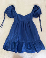 &merci royal blue puff sleeve mini babydoll dress Photo 0