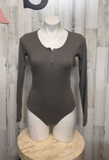 Primark Ribbed Henley Long Sleeve Bodysuit Womens XS Charcoal Grey Cotton Stretc Photo 0