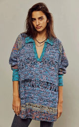 Free People Bohemian Seasons Of Sun Oversized Tunic Sweater Dress XL 70s Fall Photo 0