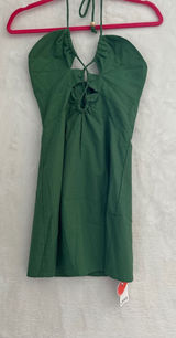 Cider Green Halter Mini‎ Dress NWT Cutout Lace Up Linen Blend Summer Festival XS Photo 0