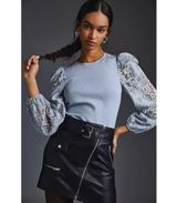 NWOT Anthropologie DOLAN Lace Puff-Sleeve Top Blue Size L Long sleeve Photo 0