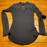 Free People Black Ribbed Lace Yoke Keyhole Mock Neck Long Sleeve Top Womens Photo 0