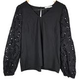 Lush Black Women's V-Neck Top with Lace Sleeves L NWOT‎ Photo 0