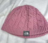 The North Face Hat Beanie OS Pink Cable Knit Fleece Lined Womens One Size Wool Photo 0