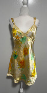 Jones New York Yellow Floral Satin Chemise Nightgown Slip Dress Medium Photo 0