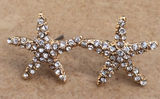 Gold Tone Crystal Nautical Starfish Stud Earrings Photo 0