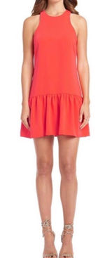 Amanda Uprichard High Neck Drop Waist Ruffle cocktail, wedding Dress Coral XS Photo 0