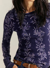 NEW Free People Pretty Little Folk Vines Soft Thermal Long Sleeve Cotton Top XS Photo 0