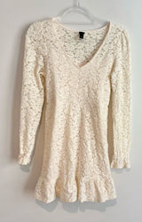 Wild Fable Dress Mini Ruffle Lace Overlay Long Sleeve V Neck‎ Ivory XS Photo 0