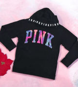 Victoria's Secret Rare VS PINK Black Watercolory Spellout Hoodie Size L Photo 0