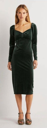 Boden Womens Forest Green Velvet Ruched Sweetheart Midi Dress Size 10 NEW‎ Photo 0