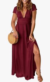 Maroon V-Neck Dress Amazon Photo 0